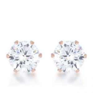 Reign 3.4ct CZ Rose Gold Stainless Steel Stud Earrings
