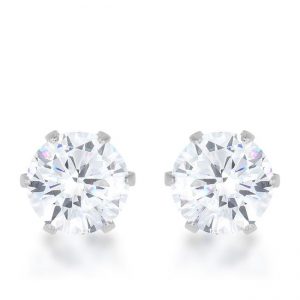 Reign 3.4ct CZ Rhodium Stainless Steel Stud Earrings