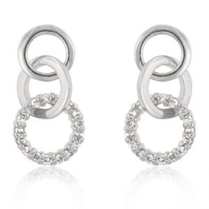 Rhodium Plated Finish Triplet Hooplet Earrings