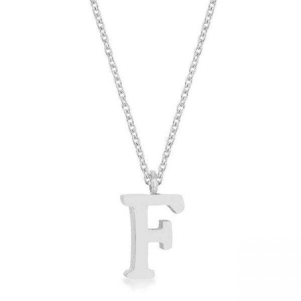 Elaina Rhodium Stainless Steel F Initial Necklace